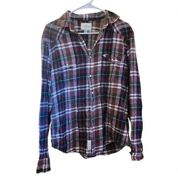LUCKY BRAND SIZE MEDIUM RUST COLOR CHECK SHIRT LONG SLEEVES - Picture 1 of 3